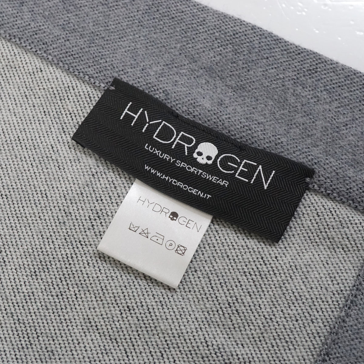 HYDROGEN ハイドロゲン アイコン スカーフ USED美品 マフラー グレー ブランド ドクロ X8161_画像4