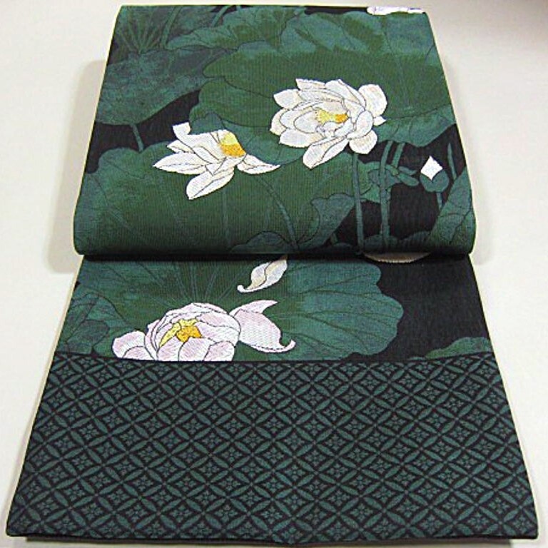 単衣に！スリーシーズン　新品未仕立　西陣織六通柄袋帯　蓮の花_画像1