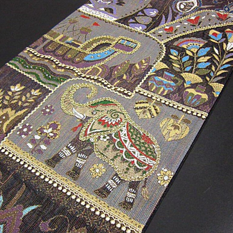 逸品　新品未仕立　豪華作品　金駒刺繍入り西陣織高級袋帯　ゾウ　遙か悠久のオリエント　_画像10