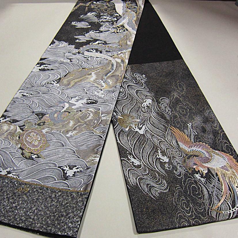 迫力ある逸品★新品未仕立★細密織　西陣織高級袋帯★青龍・朱雀・白虎・玄武★黒_画像3