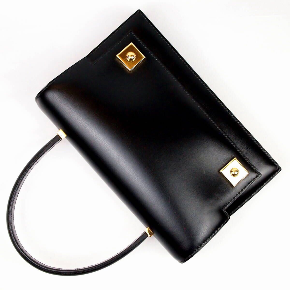 【B454】美品 HERMES エルメス ヴィンテージ 1992年 ボックスカーフ ピアノ ハンドバッグ 刻印〇V_画像7