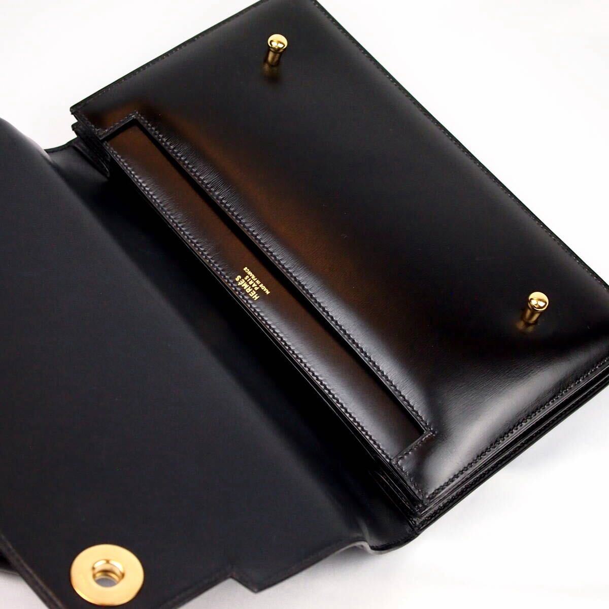 【B454】美品 HERMES エルメス ヴィンテージ 1992年 ボックスカーフ ピアノ ハンドバッグ 刻印〇V_画像8