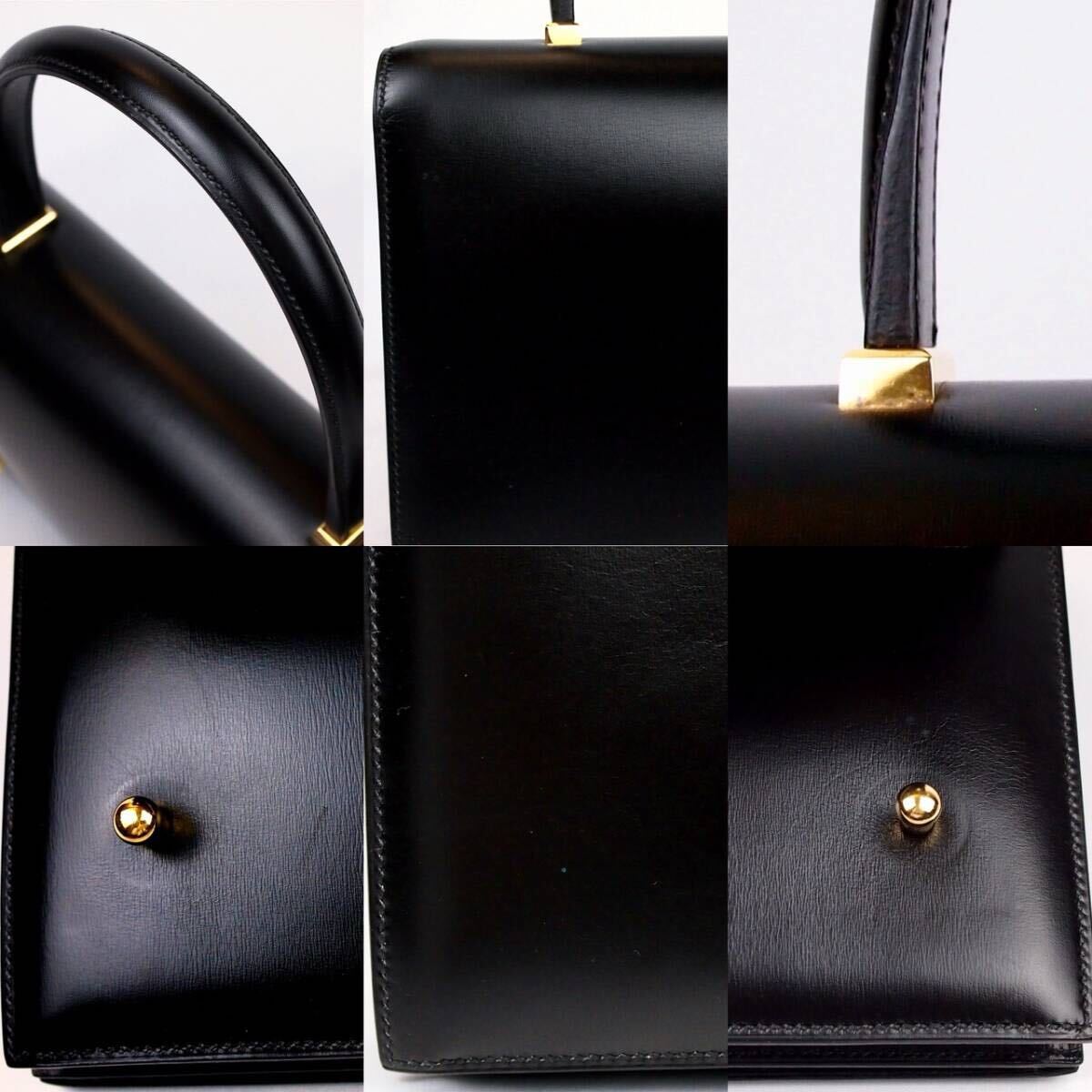 【B454】美品 HERMES エルメス ヴィンテージ 1992年 ボックスカーフ ピアノ ハンドバッグ 刻印〇V_画像9