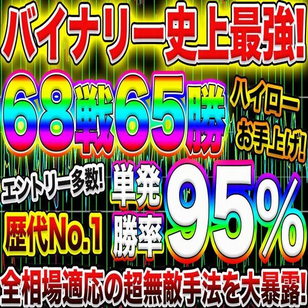 【バイナリー史上最強】68戦65勝！単発勝率95％！どんな相場でも関係なし!【バイナリーオプション・サインツール・パラメーター変更可】_画像1