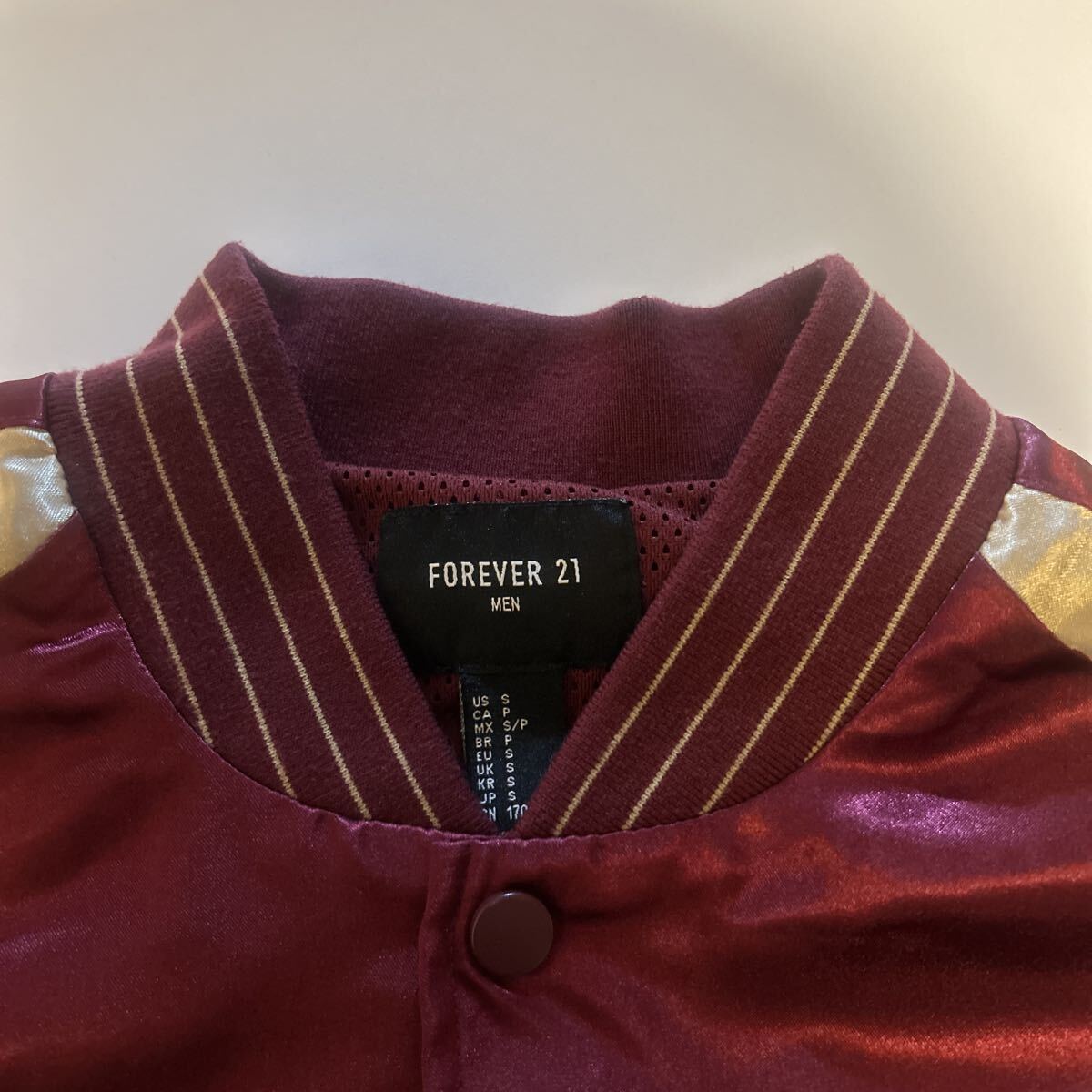 FOREVER21 スーベニアジャケット スカジャン サイズS 状態良し 両面刺繍 虎 バーガンディ×ゴールド _画像5