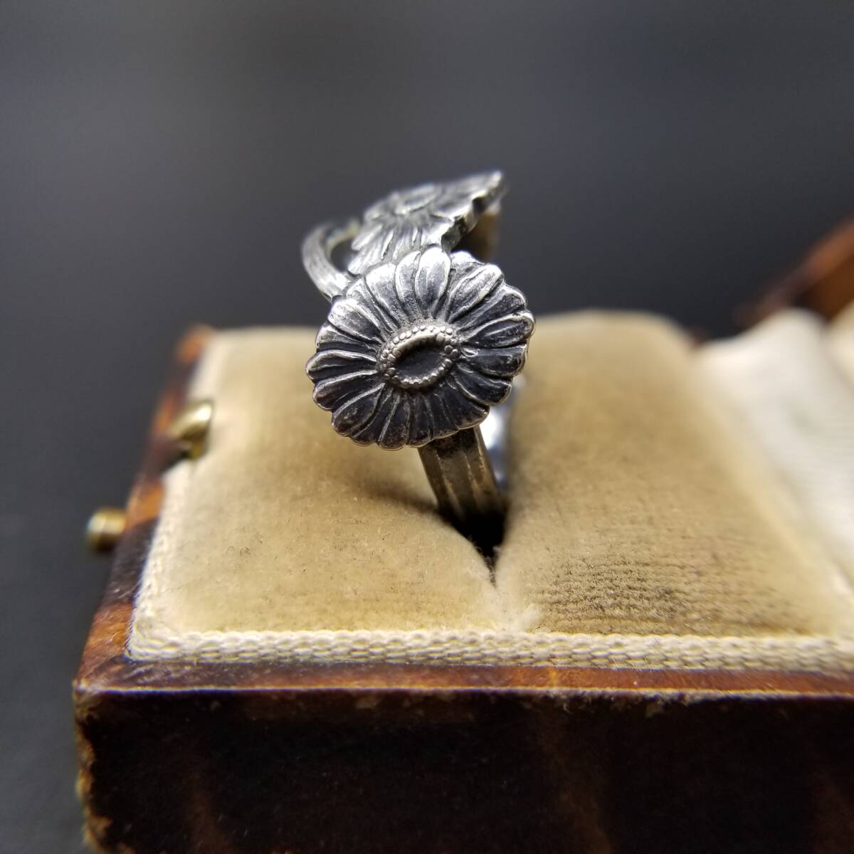 TH. Marthinsen ノルウェー ヴィンテージ マーガレット お花 スプーン リング 指輪 シルバープレート レトロ 北欧ジュエリー Y25-B_画像2