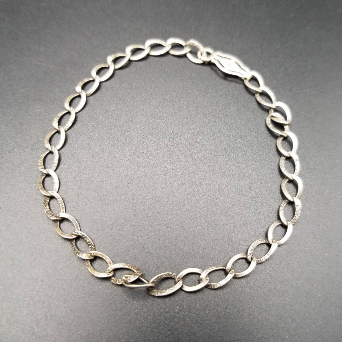 40'50's オーバルチェーン フローラル エッチング 925 シルバー ヴィンテージ ブレスレット 銀 シンプル スタイリッシュ レトロ Y24-U_画像5
