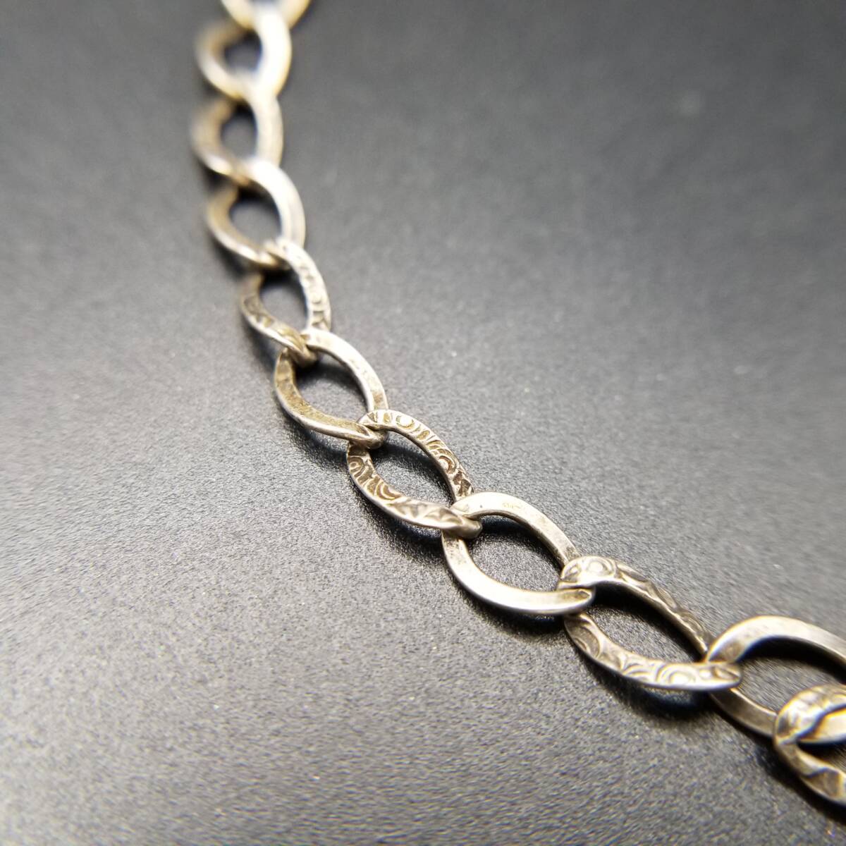 40'50's オーバルチェーン フローラル エッチング 925 シルバー ヴィンテージ ブレスレット 銀 シンプル スタイリッシュ レトロ Y24-U_画像7