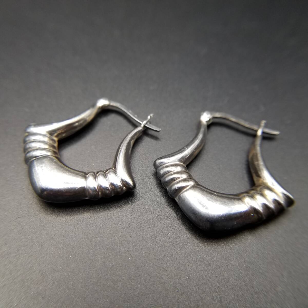 クラシカル レトロ ひし形調 925 シルバー ヴィンテージ フープ ピアス 銀 上品 存在感 Y25-G_画像10