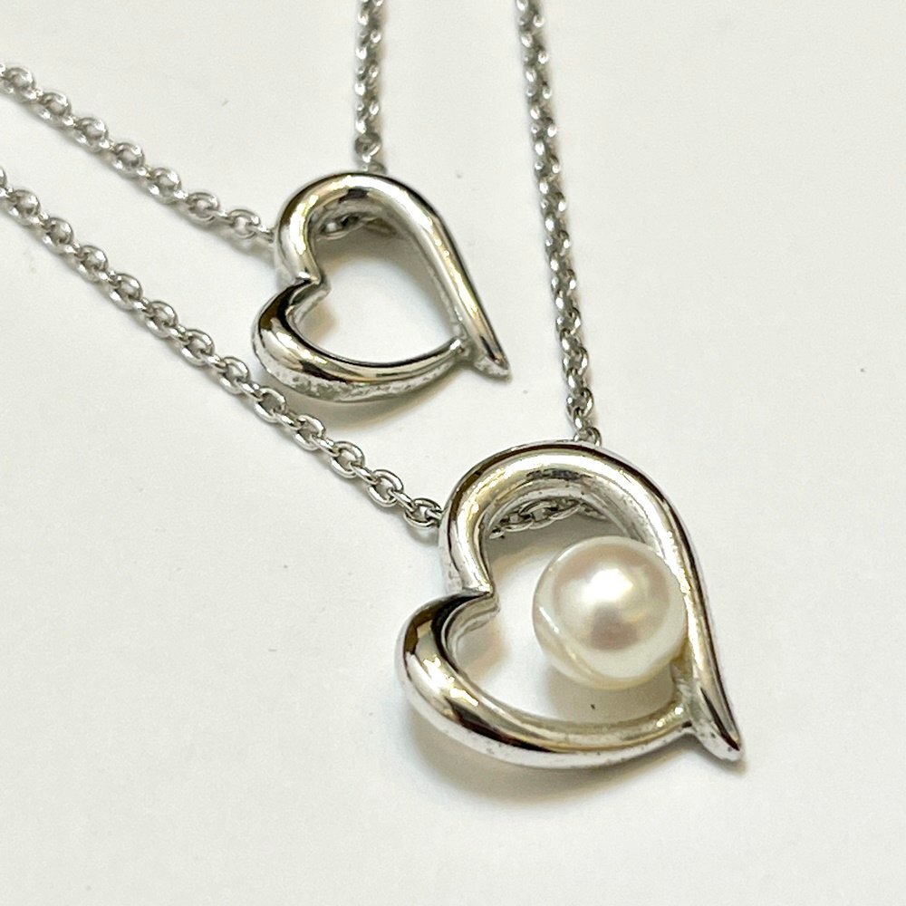 rm) TASAKI 田崎 タサキ STERLING シルバー パール 一粒 ダブルハート 2連 ネックレス 重量約3.9g 中古 USED アクセサリー_画像2