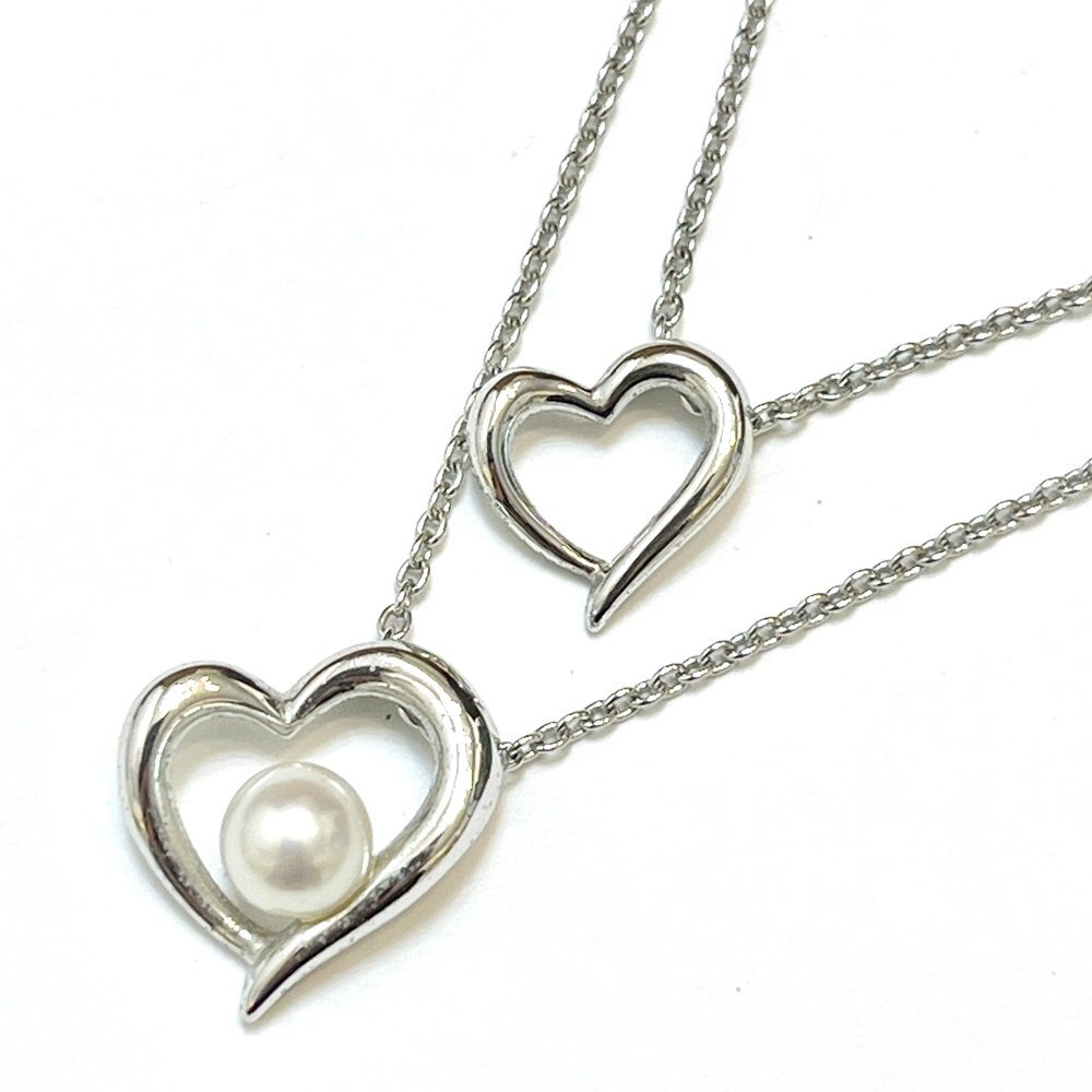 rm) TASAKI 田崎 タサキ STERLING シルバー パール 一粒 ダブルハート 2連 ネックレス 重量約3.9g 中古 USED アクセサリー_画像1