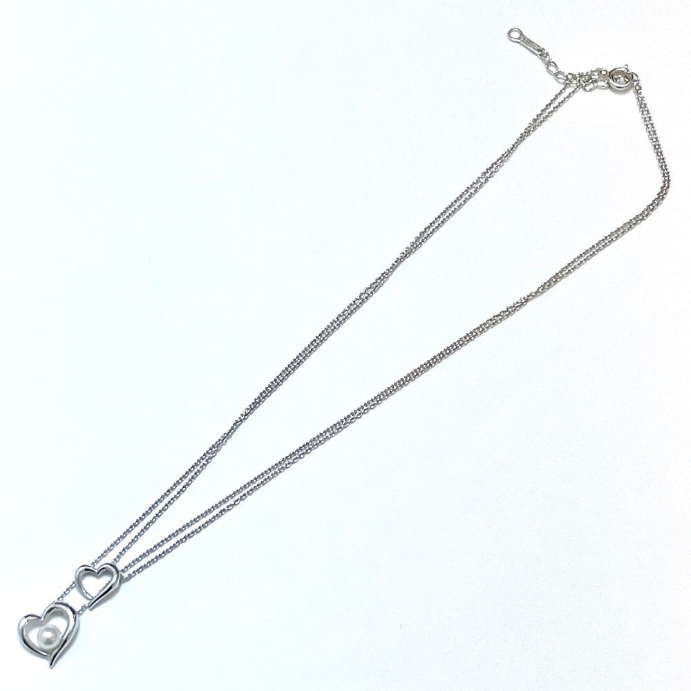 rm) TASAKI 田崎 タサキ STERLING シルバー パール 一粒 ダブルハート 2連 ネックレス 重量約3.9g 中古 USED アクセサリー_画像3