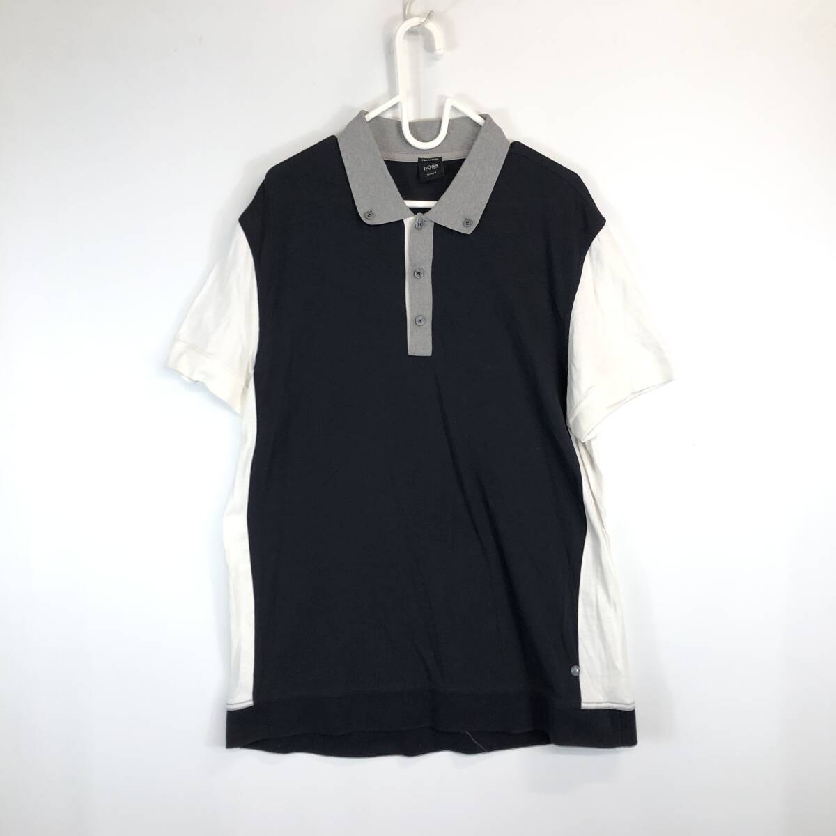 HUGO BOSS ヒューゴボス 半袖ポロシャツ ブラック ホワイト グレー XXLサイズ_画像1