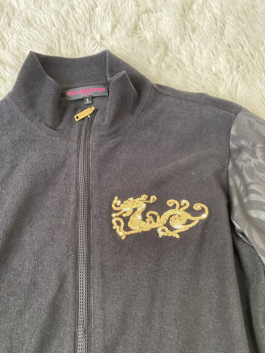 【美品】ダンスウィズドラゴン 黒色 M 長袖 ドラゴン刺繍 ゴルフウェアGOLF ゴルフウェア レディースゴルフ 黒 ジャケット ブルゾン_画像3