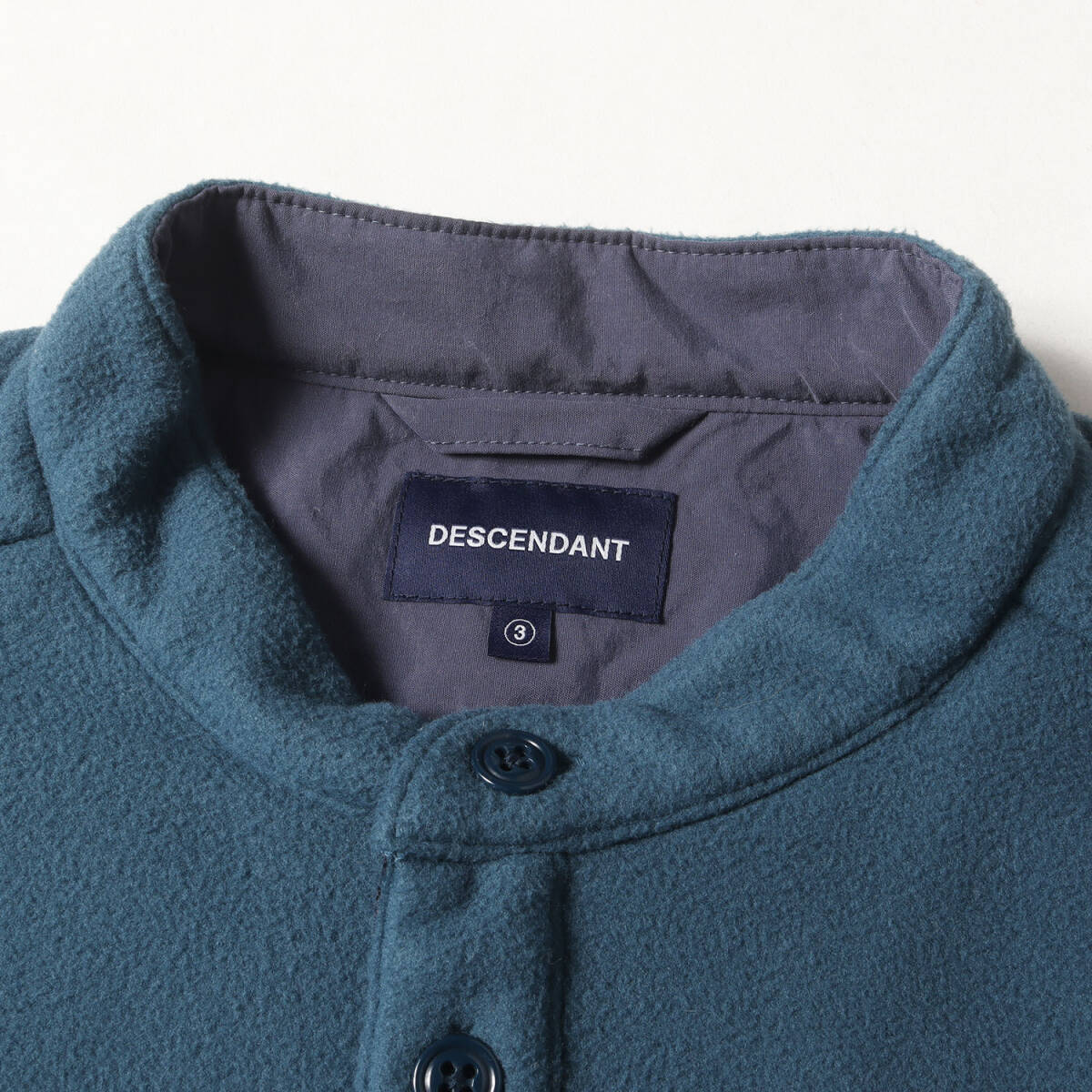 【美品】DESCENDANT ディセンダント シャツ ティール サイズ:3 | 23AW ヘンリーネック オーバーサイズ フリース シャツ