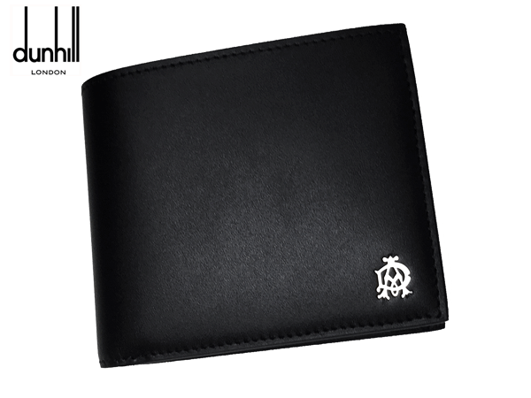 ダンヒル ロンドン DUL2AS32A BLACK アルフレッドダンヒル ADロゴプレート付き ブラックレザー 二つ折り財布_画像1
