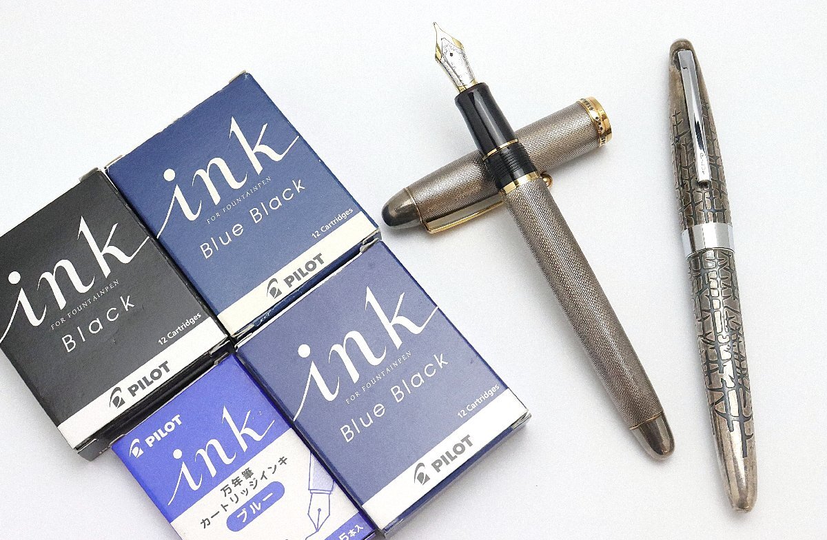 パイロット PILOT 万年筆 ペン先18K カスタム745,他 スターリングシルバー 計2点 (1点ネーム入り) ※筆記未確認 ◆おたからや【Y-PE01122】_画像1