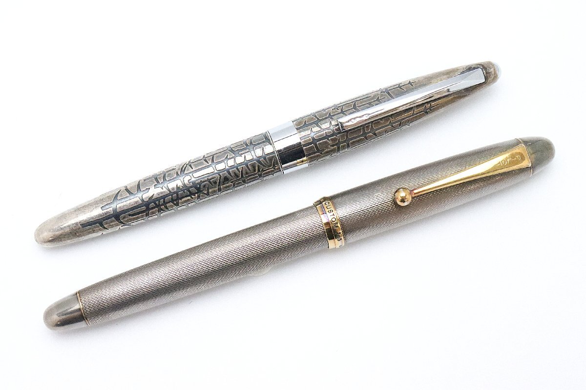 パイロット PILOT 万年筆 ペン先18K カスタム745,他 スターリングシルバー 計2点 (1点ネーム入り) ※筆記未確認 ◆おたからや【Y-PE01122】_画像2