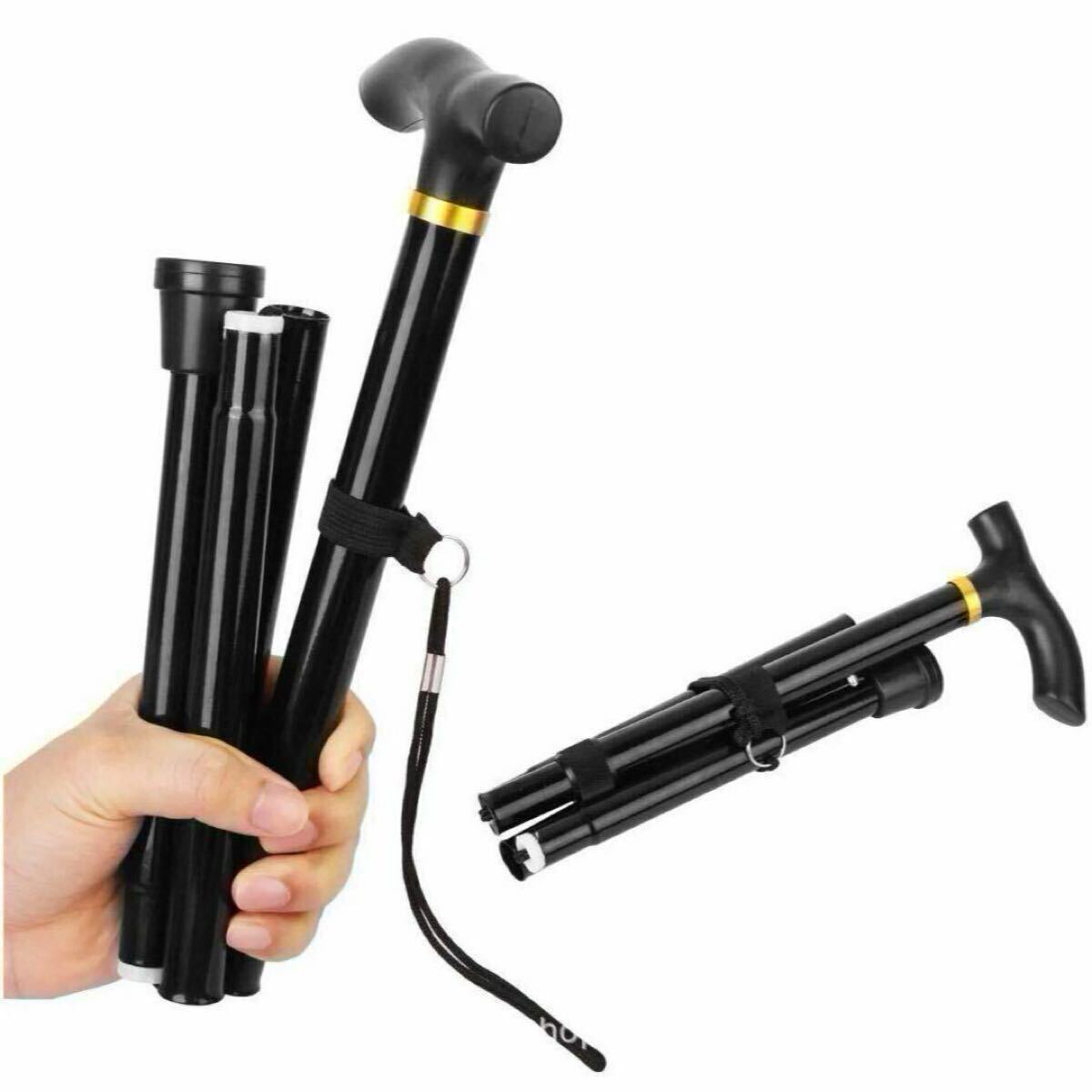 杖 コンパクト ステッキ 折りたたみ 軽量 5段階調整 ゴム底 つえ トレッキングポール 歩行支援 登山 リハビリ 介護 散歩 アルミ 青 ブルー_画像9