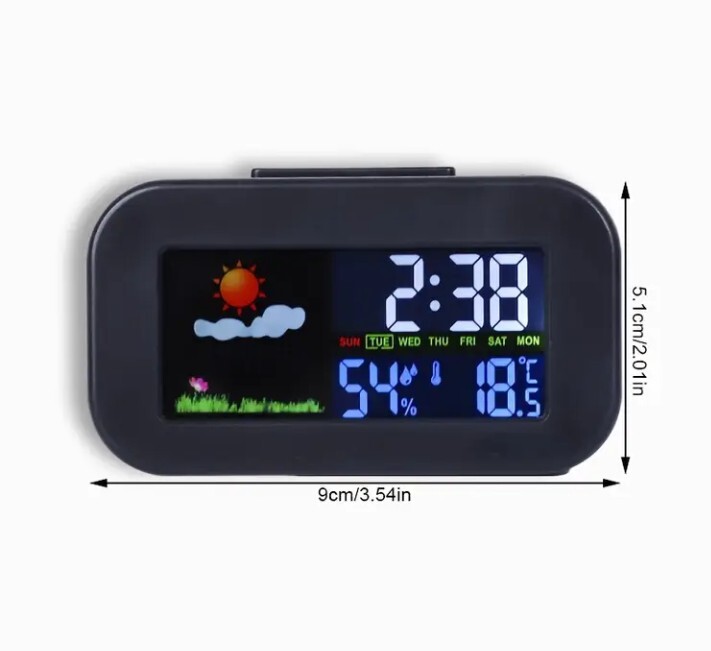 LED カラーデジタル 目覚まし時計 温度計 湿度計カレンダー ホワイト 電池付き! ブラック 新品! 送料無料_画像4