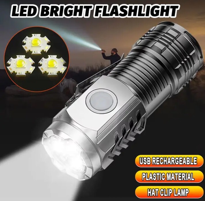 Mini мигающий свет 3LED высокая яркость ручной фонарь USB заряжающийся функция защиты от влаги ремень крюк, магнит оборудование серебряный черный новый товар! бесплатная доставка   Mini мигающий свет 3LED высокая яркость ручной фонарь USB заряжающийся функция защиты от влаги ремень крюк, магнит оборудование серебряный черный новый товар! бесплатная доставка