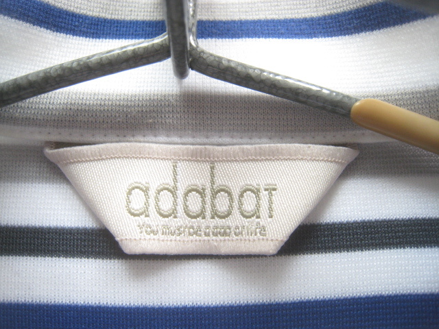 極上日本製!!アダバット adabat*イヌ・ロゴ刺繍 速乾高機能素材 立ち襟ボーダー柄 長袖ハーフジップカットソー 48 実寸M ゴルフ GOLF_画像5