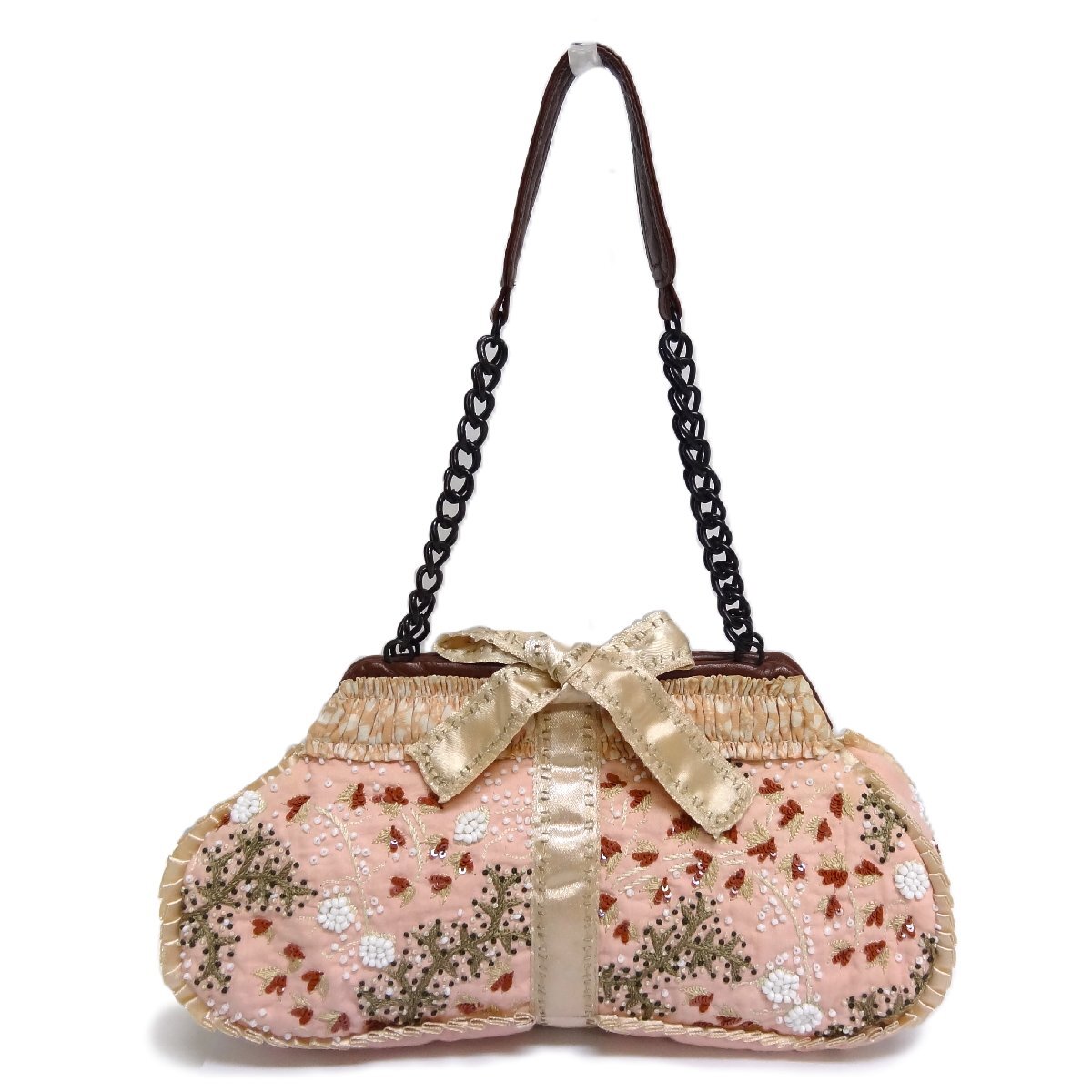 JAMIN PUECH ジャマン ピュエッシュ ハンドバッグ パーティーバッグ ビーズ 刺繍 ピンク H.P.FRANCE BIJOUX ☆_画像1