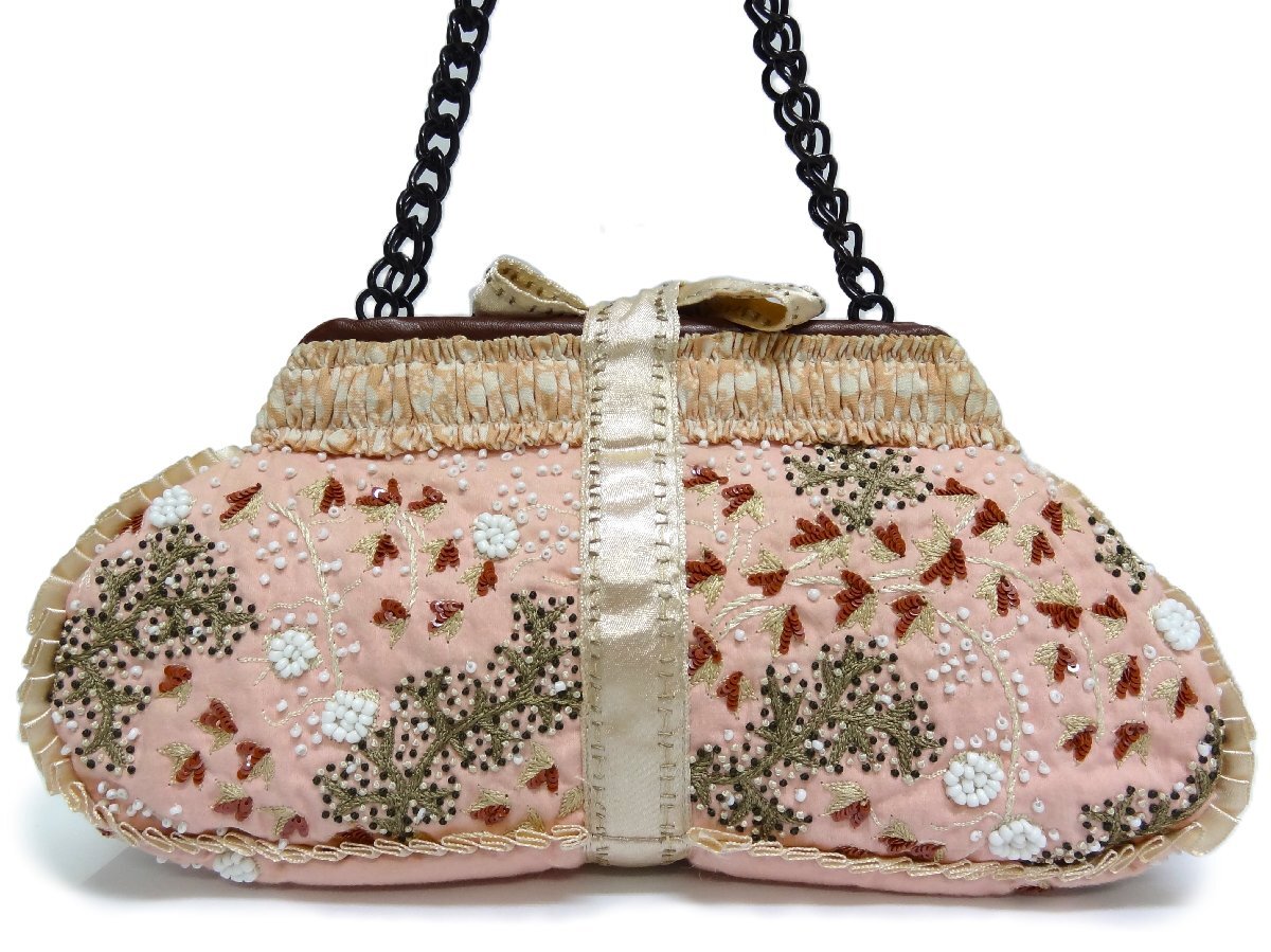 JAMIN PUECH ジャマン ピュエッシュ ハンドバッグ パーティーバッグ ビーズ 刺繍 ピンク H.P.FRANCE BIJOUX ☆_画像3