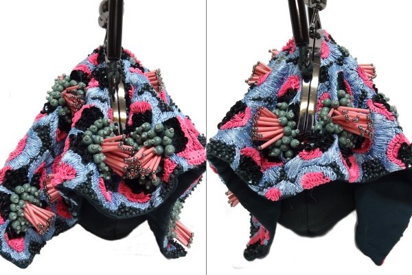 JAMIN PUECH ジャマン ピュエッシュ がま口 ハンドバッグ パーティーバッグ ビーズ スパンコール 水色×ピング H.P.FRANCE BIJOUX ☆_画像5