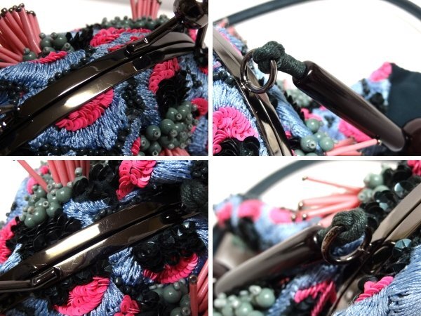 JAMIN PUECH ジャマン ピュエッシュ がま口 ハンドバッグ パーティーバッグ ビーズ スパンコール 水色×ピング H.P.FRANCE BIJOUX ☆_画像7