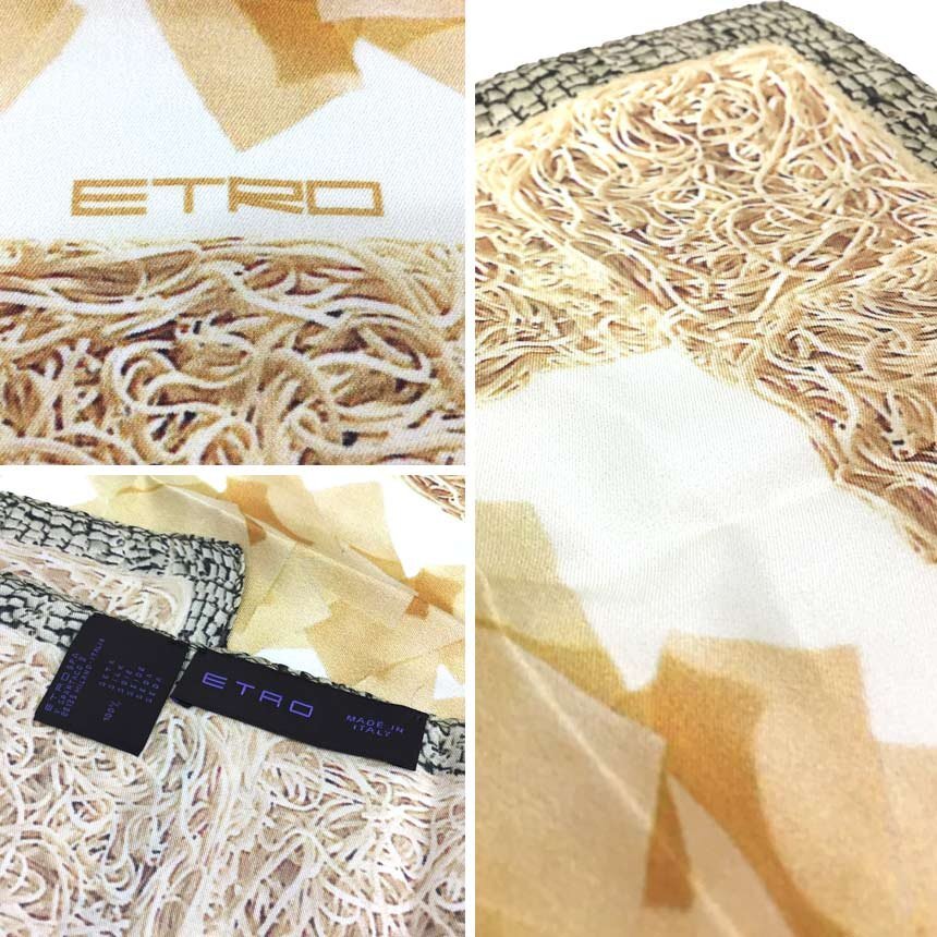 ゆうパケット発送 送料無料 ETRO エトロ スカーフ シルク ベージュ aq11945_画像3