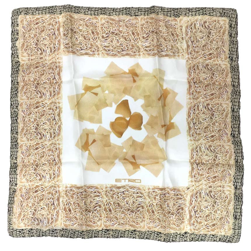 ゆうパケット発送 送料無料 ETRO エトロ スカーフ シルク ベージュ aq11945_画像1