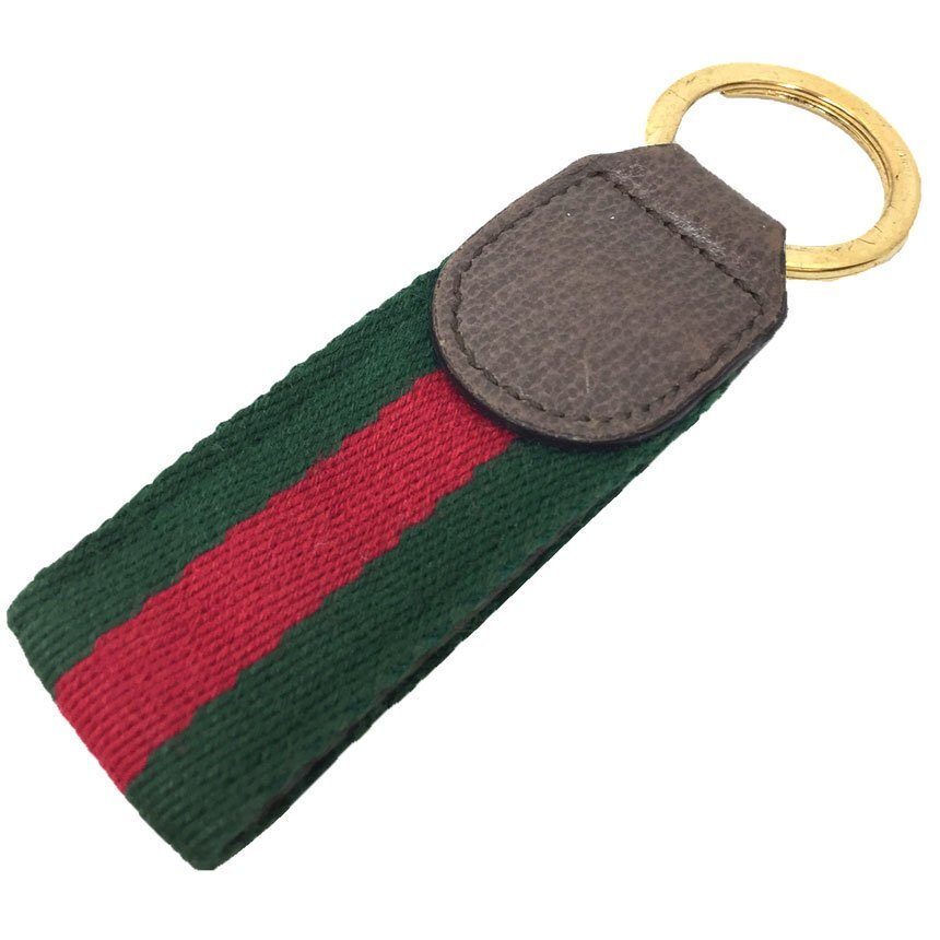  распродажа .. пачка отправка бесплатная доставка GUCCI Gucci webbing линия кольцо для ключей брелок для ключа кожа × парусина б/у aq10194