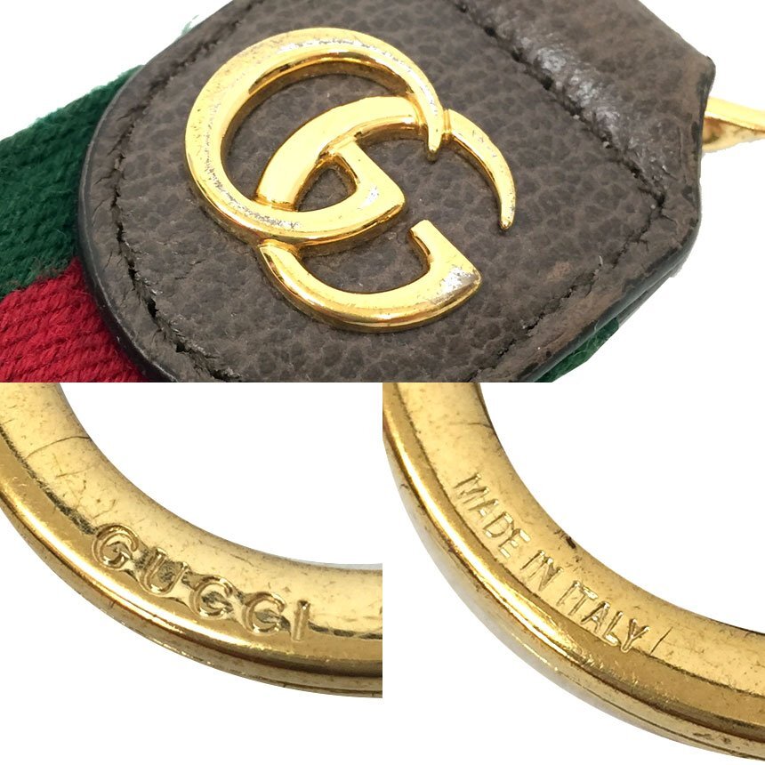  распродажа .. пачка отправка бесплатная доставка GUCCI Gucci webbing линия кольцо для ключей брелок для ключа кожа × парусина б/у aq10194