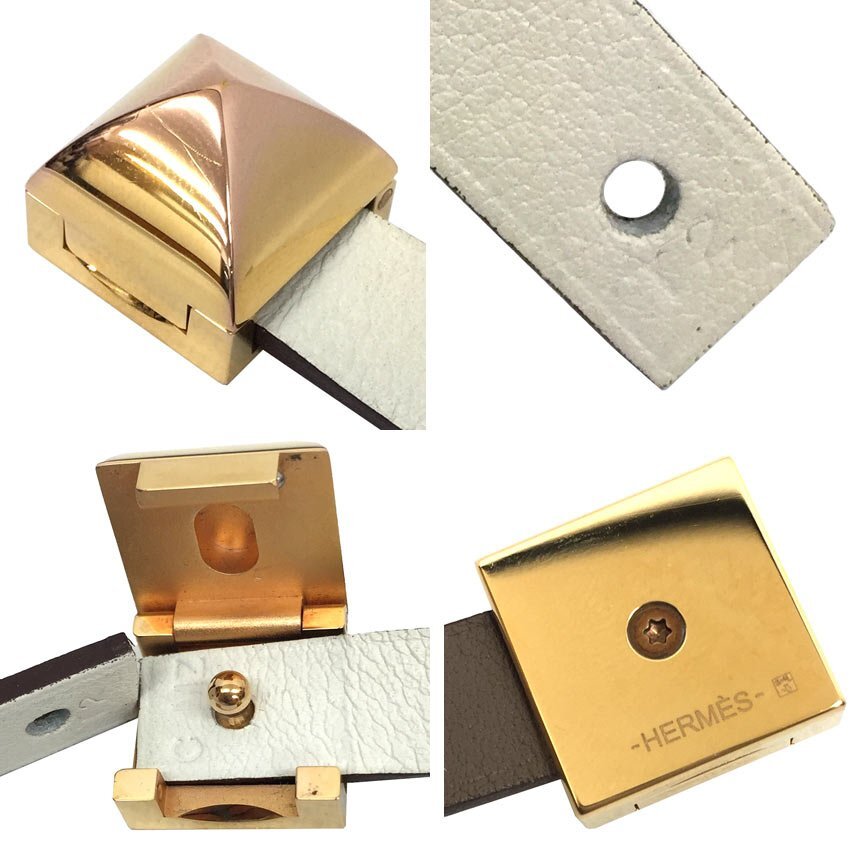 セール HERMES エルメス メドール アンフィニ ドゥブルトゥール ブレスレット T2サイズ C刻印 白 ゴールド レザー 送料無料 aq6029_画像3