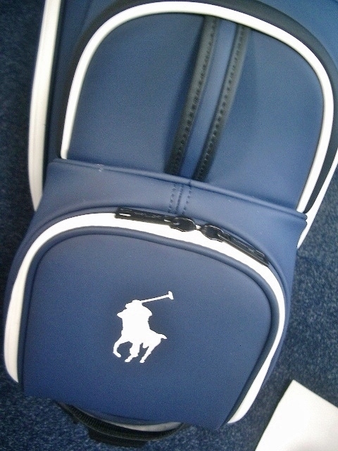 未使用　ＰＯＬＯ　ポロ　ラルフ?ローレン?。遥蹋亍ˉ去楗氓伞ˉ荪?デザイン　合皮レザー　紺白　ゴルフバッグ