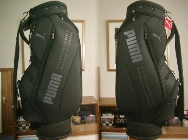 未使用 PUMA プーマ スポーツ・モデル プリント柄 合皮レザー マット系 黒シルバー ゴルフバッグ_画像1