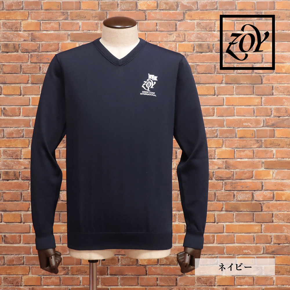 ZOY/1(M)サイズ/長袖ニット 071424700 Vネック 撥水 抗菌 防臭 ゴルフ 通年 ゾーイ 新品/紺/ネイビー/md376/_画像1