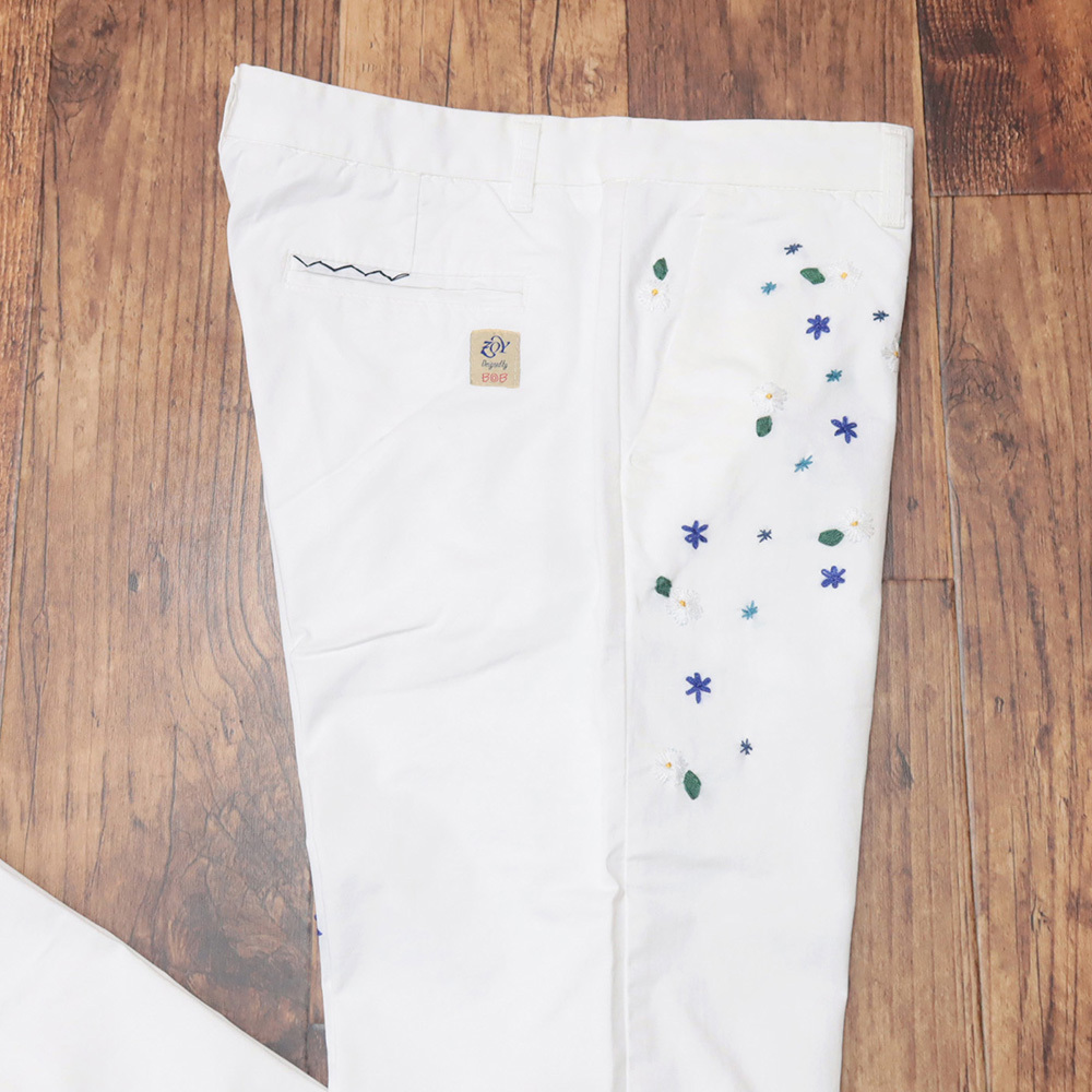 春夏/ZOY/88cm/BOB コラボ パンツ 071402414 イタリア製 花柄 刺繍 ウォッシュ加工 ストレッチ 新品/白/ホワイト/kk105/_画像3