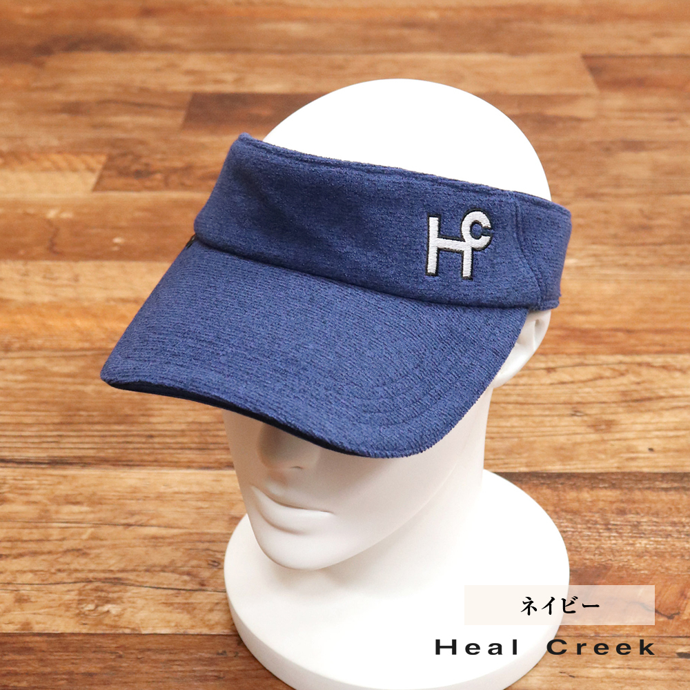 1円/Heal Creek/サンバイザー 003-59001 ロゴマーク サガラ刺繍 メランジフリース ゴルフ ヒールクリーク 新品/紺/ネイビー/ki234/_画像1