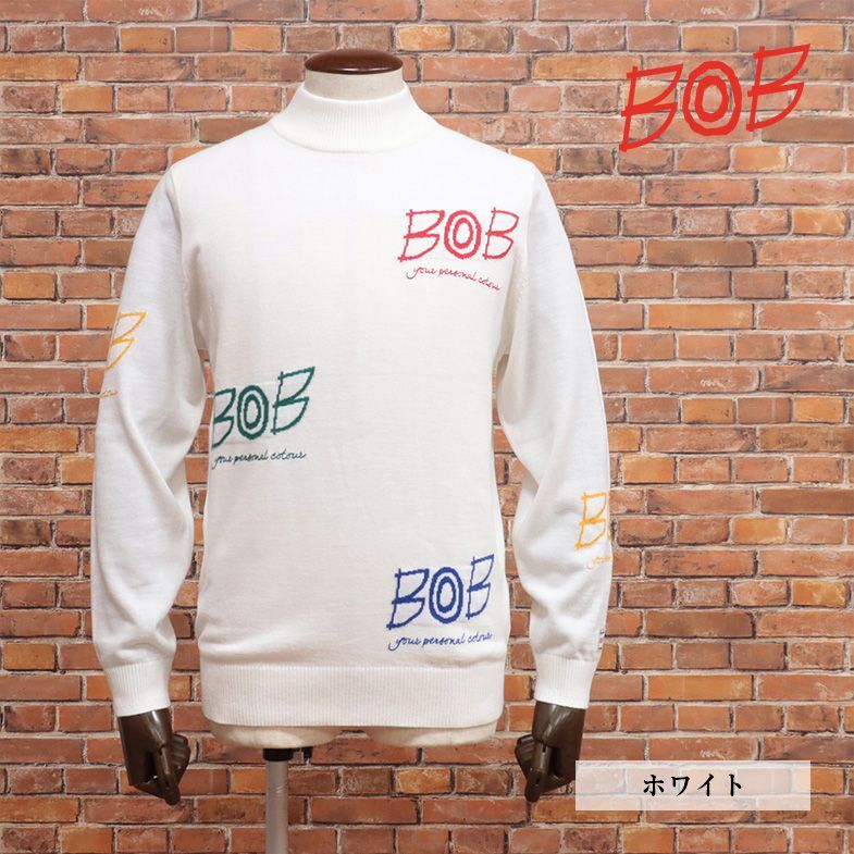 1円/23AW/BOB/XLサイズ/モックネック ニット 保温◎ ホットレイ 機能性 ロゴ ジャガード 遊び心 ゴルフ 新品/白/ホワイト/jb322/_画像1