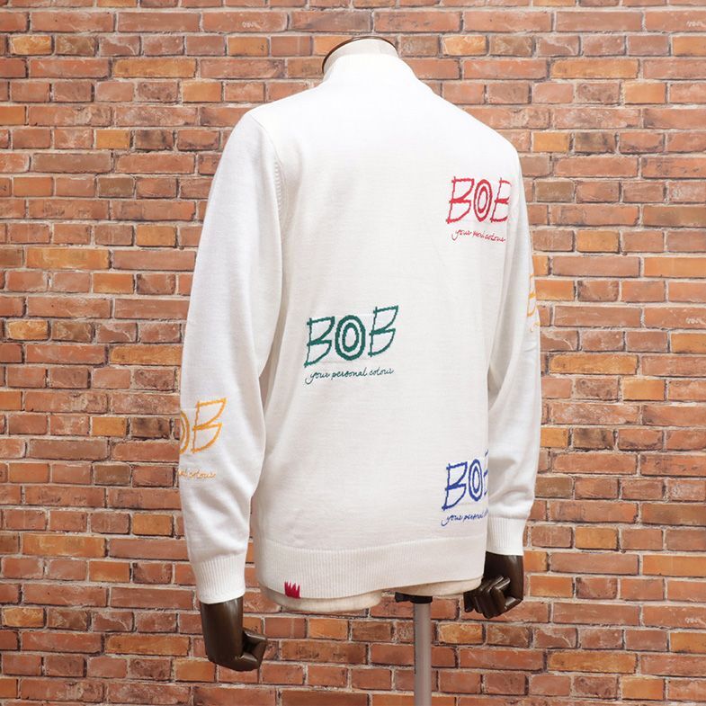 1円/23AW/BOB/XLサイズ/モックネック ニット 保温◎ ホットレイ 機能性 ロゴ ジャガード 遊び心 ゴルフ 新品/白/ホワイト/jb322/_画像2