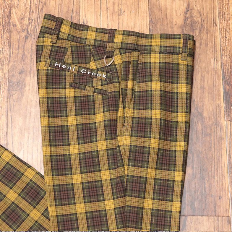 1円/秋冬/Heal Creek/85cm/チェック柄パンツ ストレッチ 保温 ウエストゴム レトロ 上品 ゴルフ 新品/マスタード/jd104/_画像3