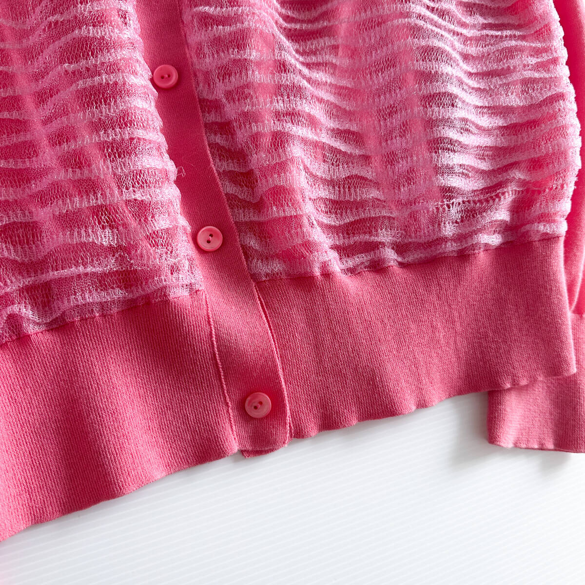 Drawer ドゥロワー / 18Gフリル クルーネック カーディガン ピンク_画像7