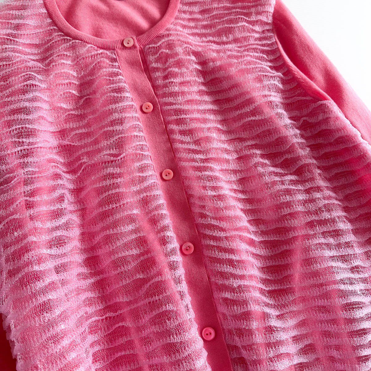 Drawer ドゥロワー / 18Gフリル クルーネック カーディガン ピンク_画像4