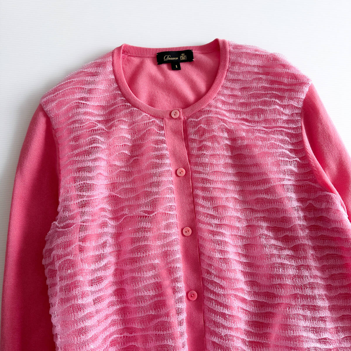 Drawer ドゥロワー / 18Gフリル クルーネック カーディガン ピンク_画像2