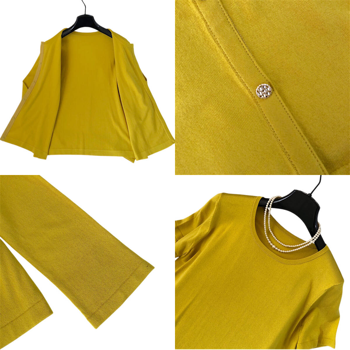 A17◆極美品 レリアン Leilian 大きいサイズ 11 L 前後 ビジュー ボタン アンサンブル ニット カーディガン ツイン 2点 セット ストレッチ_画像9