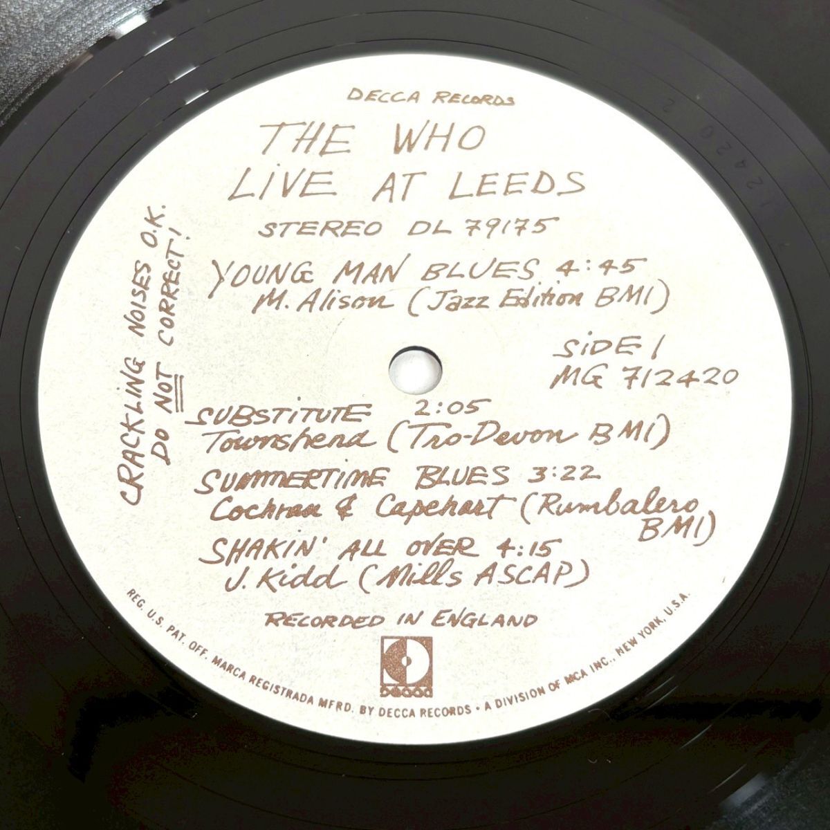R520-10【輸入盤 LP】The Who ザ?フー Live At Leeds 熱狂のステージ DL 79175 紙ジャケット Vinyl レコード 12inch インチ 動(dòng)作未確認(rèn)