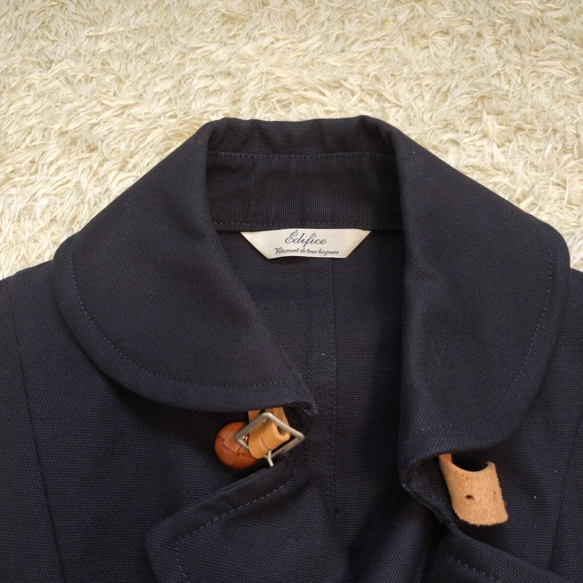 希少L!エディフィス【お洒落の極み】EDIFICE チェスターコート ステンカラーコート ブラック くるみボタン アンコン 日本製 上品 40(L_画像4