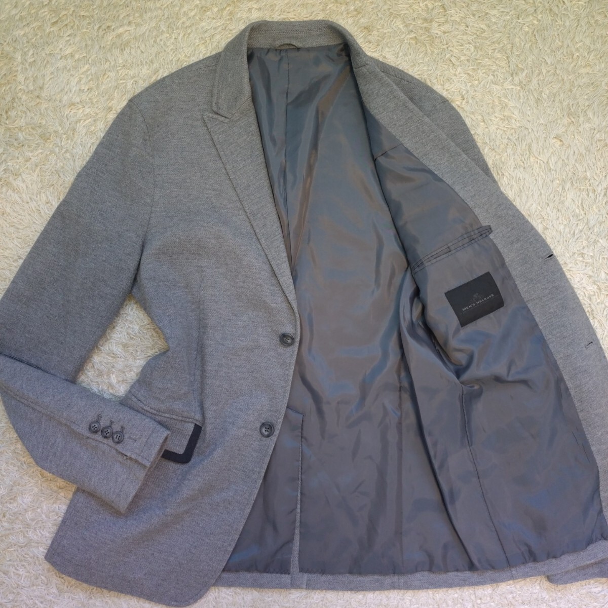 超希少2XL!メンズメルローズ【お洒落の極み】MEN'S MELROSE テーラードジャケット グレー ストレッチ アンコン 2B 本切羽 総裏地 5(3L XXL_画像1